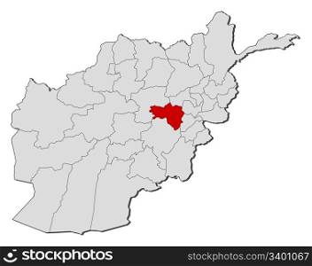 Map of Afghanistan, Wardak highlighted. Political map of Afghanistan with the several provinces where Wardak is highlighted.
