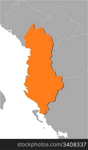 Map of Albania. Political map of Albania with the several counties.