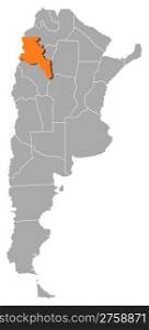 Map of Argentina, Catamarca highlighted. Political map of Argentina with the several provinces where Catamarca is highlighted.