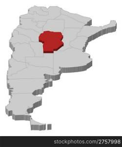 Map of Argentina, Cordoba highlighted. Political map of Argentina with the several provinces where Cordoba is highlighted.