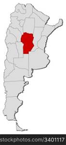 Map of Argentina, Cordoba highlighted. Political map of Argentina with the several provinces where Cordoba is highlighted.