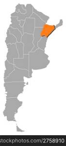 Map of Argentina, Corrientes highlighted. Political map of Argentina with the several provinces where Corrientes is highlighted.