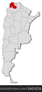 Map of Argentina, Jujuy highlighted. Political map of Argentina with the several provinces where Jujuy is highlighted.