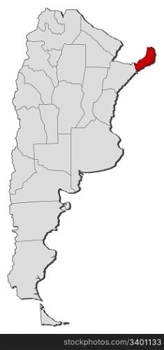 Map of Argentina, Misiones highlighted. Political map of Argentina with the several provinces where Misiones is highlighted.