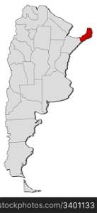 Map of Argentina, Misiones highlighted. Political map of Argentina with the several provinces where Misiones is highlighted.