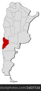 Map of Argentina, Neuquen highlighted. Political map of Argentina with the several provinces where Neuquen is highlighted.