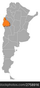 Map of Argentina, San Juan highlighted. Political map of Argentina with the several provinces where San Juan is highlighted.