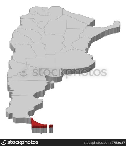 Map of Argentina, Tierra del Fuego highlighted. Political map of Argentina with the several provinces where Tierra del Fuego is highlighted.