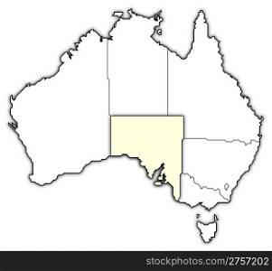 Map of Australia, South Australia highlighted. Political map of Australia with the several states where South Australie is highlighted.