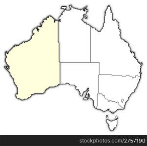 Map of Australia, Western Australia highlighted. Political map of Australia with the several states where Western Australie is highlighted.