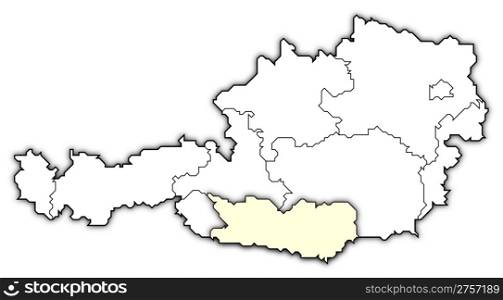 Map of Austria, Carinthia highlighted. Political map of Austria with the several states where Carinthia is highlighted.