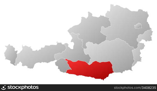 Map of Austria, Carinthia highlighted. Political map of Austria with the several states where Carinthia is highlighted.