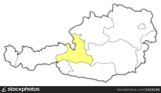 Map of Austria, Salzburg highlighted. Political map of Austria with the several states where Salzburg is highlighted.