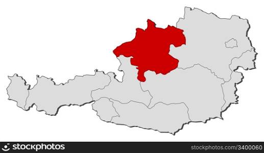 Map of Austria, Upper Austria highlighted. Political map of Austria with the several states where Upper Austria is highlighted.