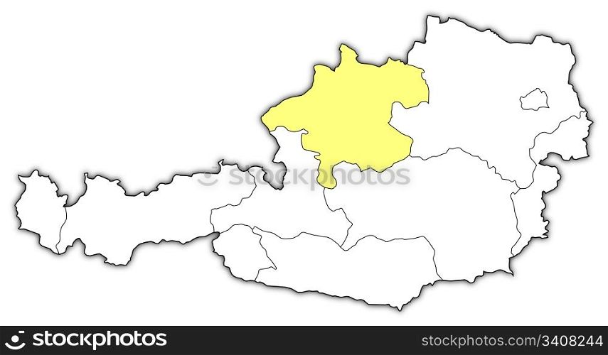 Map of Austria, Upper Austria highlighted. Political map of Austria with the several states where Upper Austria is highlighted.