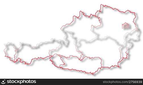 Map of Austria, Vienna highlighted. Political map of Austria with the several states where Vienna is highlighted.