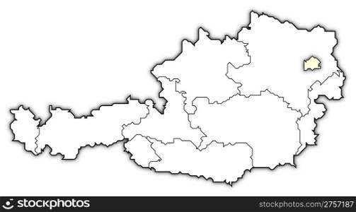 Map of Austria, Vienna highlighted. Political map of Austria with the several states where Vienna is highlighted.