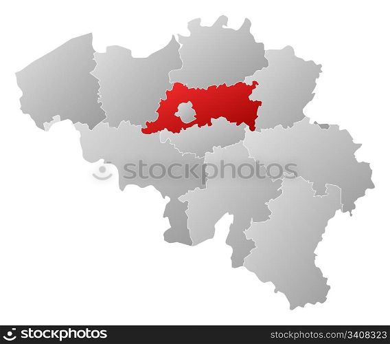 Map of Belgium, Flemish Brabant highlighted. Political map of Belgium with the several states where Flemish Brabant is highlighted.