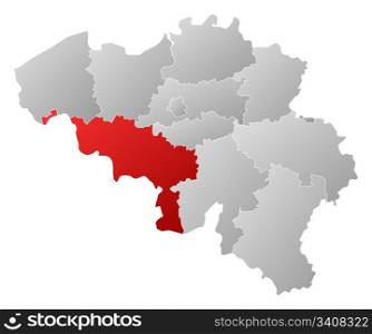 Map of Belgium, Hainaut highlighted. Political map of Belgium with the several states where Hainaut is highlighted.