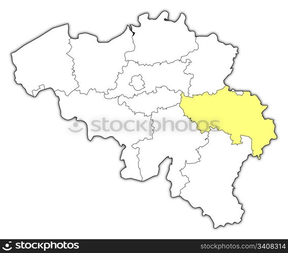 Map of Belgium, Liege highlighted. Political map of Belgium with the several states where Liege is highlighted.