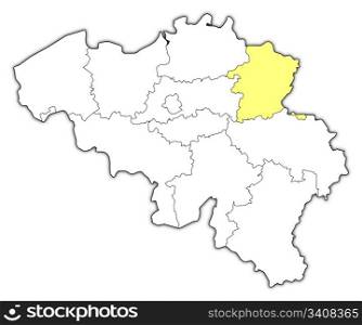 Map of Belgium, Limburg highlighted. Political map of Belgium with the several states where Limburg is highlighted.