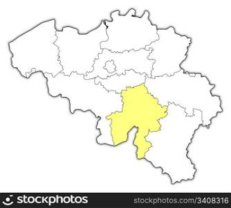 Map of Belgium, Namur highlighted. Political map of Belgium with the several states where Namur is highlighted.