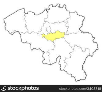 Map of Belgium, Walloon Brabant highlighted. Political map of Belgium with the several states where Flemish Brabant is highlighted.