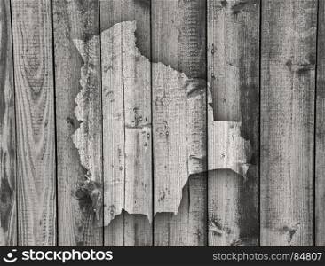 Map of Bolivia on weathered wood