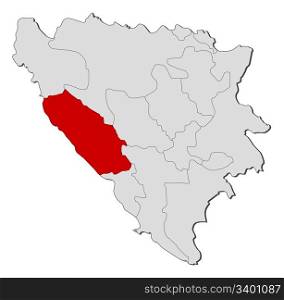 Map of Bosnia and Herzegovina, Canton 10 highlighted. Political map of Bosnia and Herzegovina with the several cantons where Canton 10 is highlighted.