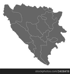 Map of Bosnia and Herzegovina. Political map of Bosnia and Herzegovina with the several cantons.