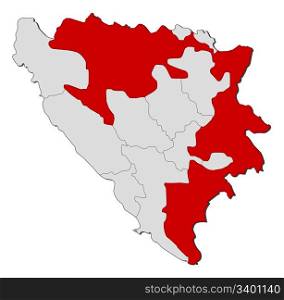 Map of Bosnia and Herzegovina, Republika Srpska highlighted. Political map of Bosnia and Herzegovina with the several cantons where Republika Srpska is highlighted.