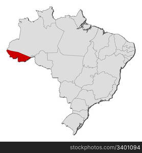 Map of Brazil, Acre highlighted. Political map of Brazil with the several states where Acre is highlighted.