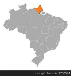 Map of Brazil, Amapa highlighted. Political map of Brazil with the several states where Amapa is highlighted.