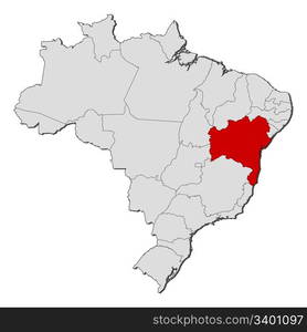 Map of Brazil, Bahia highlighted. Political map of Brazil with the several states where Bahia is highlighted.