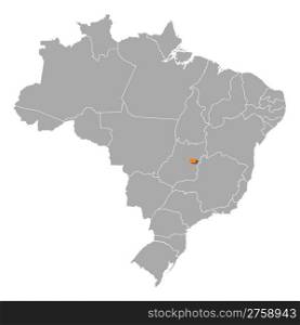 Map of Brazil, Brazilian Federal District highlighted. Political map of Brazil with the several states where Brazilian Federal District is highlighted.