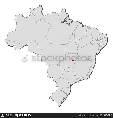 Map of Brazil, Brazilian Federal District highlighted. Political map of Brazil with the several states where Brazilian Federal District is highlighted.