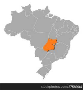 Map of Brazil, Goias highlighted. Political map of Brazil with the several states where Goias is highlighted.
