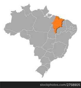 Map of Brazil, Maranhao highlighted. Political map of Brazil with the several states where Maranhao is highlighted.