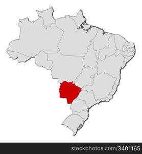 Map of Brazil, Mato Grosso do Sul highlighted. Political map of Brazil with the several states where Mato Grosso do Sul is highlighted.