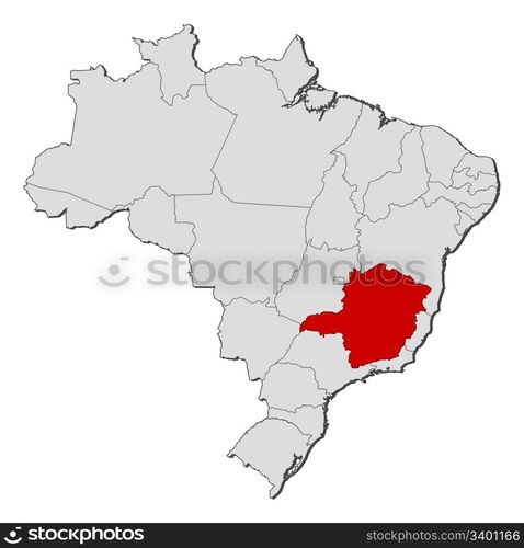 Map of Brazil, Minas Gerais highlighted. Political map of Brazil with ...