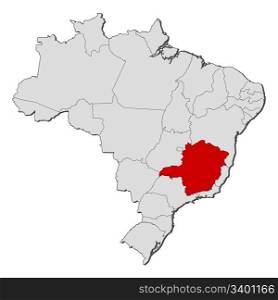Map of Brazil, Minas Gerais highlighted. Political map of Brazil with the several states where Minas Gerais is highlighted.