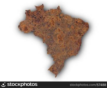 Map of Brazil on rusty metal