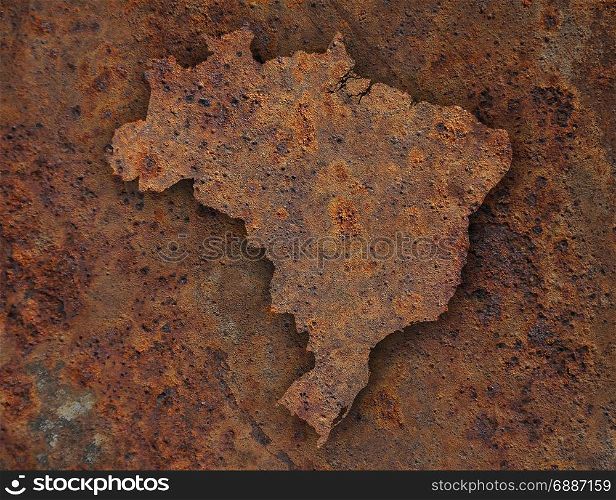 Map of Brazil on rusty metal
