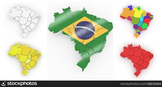 Map of Brazil on white isolated background. 3d