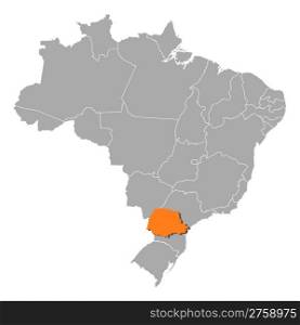 Map of Brazil, Parana highlighted. Political map of Brazil with the several states where Parana is highlighted.