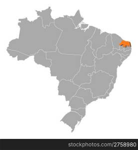 Map of Brazil, Rio Grande do Norte highlighted. Political map of Brazil with the several states where Rio Grande do Norte is highlighted.