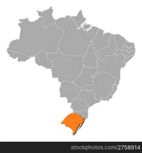 Map of Brazil, Rio Grande do Sul highlighted. Political map of Brazil with the several states where Rio Grande do Sul is highlighted.