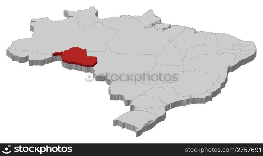 Map of Brazil, Rondonia highlighted. Political map of Brazil with the ...