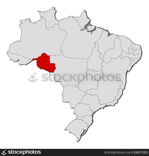 Map of Brazil, Rondonia highlighted. Political map of Brazil with the ...