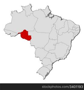 Map of Brazil, Rondonia highlighted. Political map of Brazil with the several states where Rondonia is highlighted.
